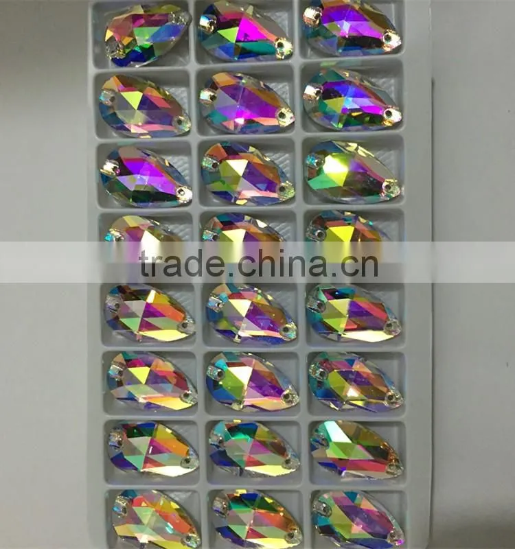 13x22mm crystal AB teardrop shaped glass beads with hole for stitching to clothing