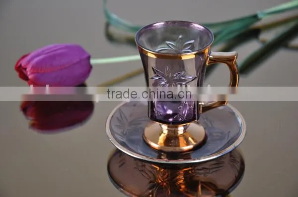 Glass golden/silver/copper plated cup saucer set