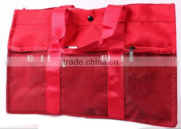 promotional beach bags,mesh beach tote bag with outside pockets