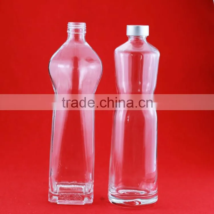 Professional Customized glass printing bottles cork cylinder glass wine bottles 750ml striangle shape bottles