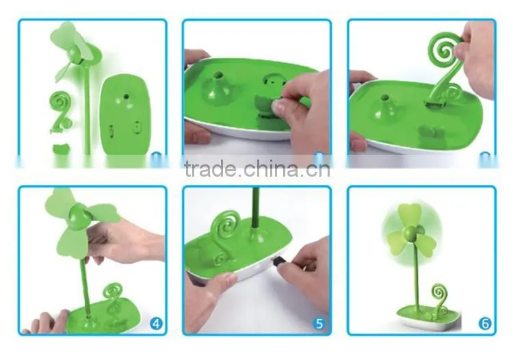 Four-Leaf Clover Soft Blade USB Mini Desktop Fan with Phone Holder+AC Adapter
