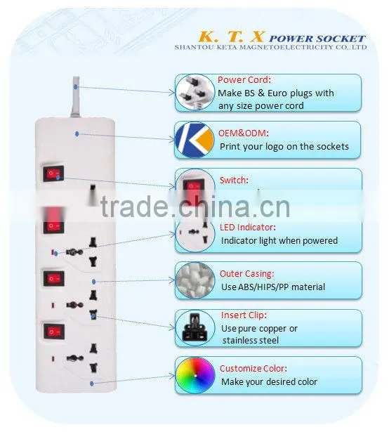 Popular 4 Way Multi-purpose Electrical Power Socket With Individual Switch