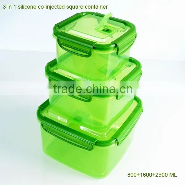 2016 NEW ARRIVAL 500ml square plastic food container with silicone co-injected lid