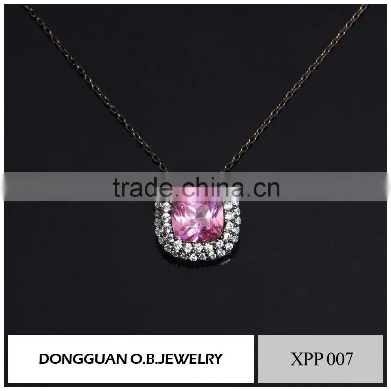 Fashion 925 silver pendant designs, pink diamond crystal pendant necklace