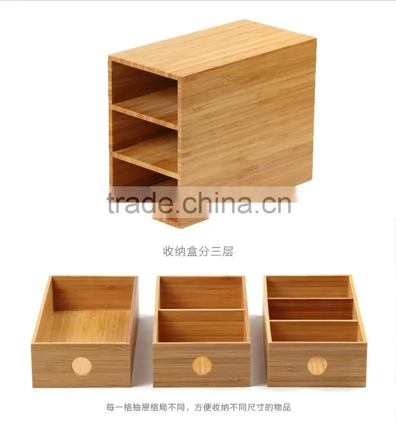 2015 Economic Fashion Custom Wood Box 3 Layers Drawer Bamboo Storage Box