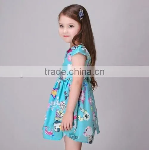 2016 cartoon printed Princess baby little queen dresses latest design baby little girls dresses