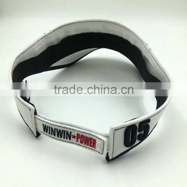 100% cotton white 3D embroidery men's golf visor caps