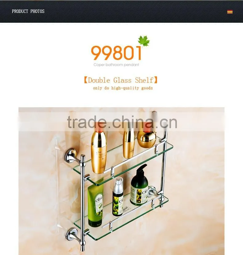 80100 bathroom shelf Contracted silver Double glass shelf hotel use 3c proved