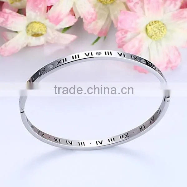 Stainless Steel Jewelry Rhinestone Roman Numerals Bracelet