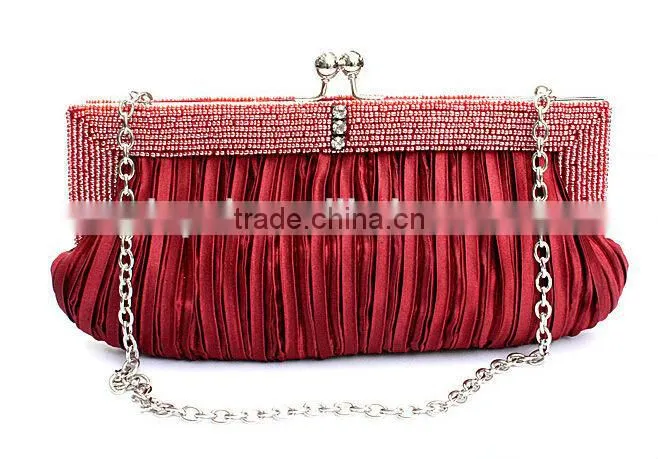 High Quality ladies evening party bag plicated satin clutch evening bags