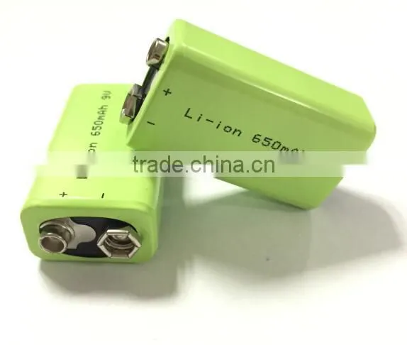 Deep cycle 650mah 9v li-ion rechargeable batteries for remote control