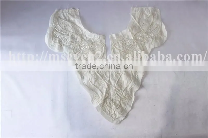 beaded cotton fabric embroidery neckline design for garment