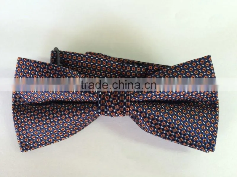 men's 100% silk orange/white/navy bow tie with square and dot design