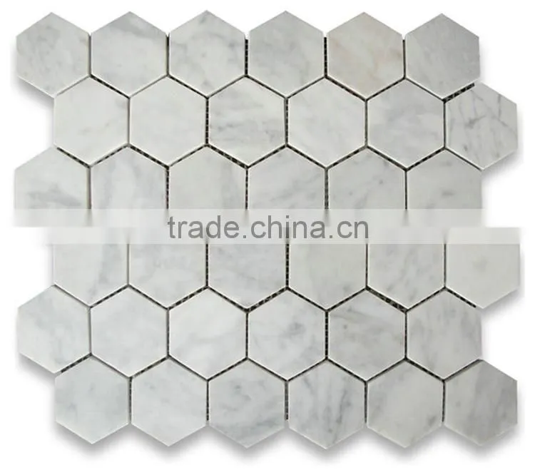 hexagon 2x2 white marble tumble mosaics meshed on sheet tiles for kitchen backsplash shower walls bathroom floor