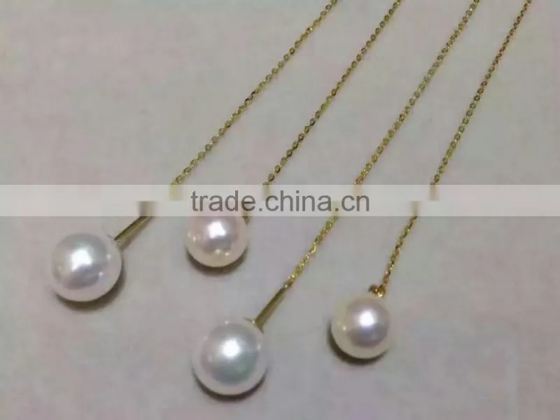 AAA 8.5-9mm white color Akoya pearl with 14k yellow gold chain necklace