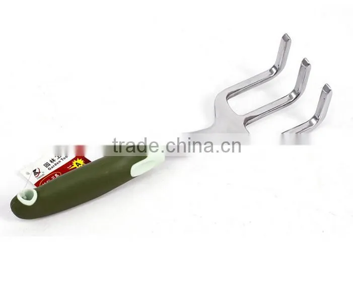 Three teeth mini garden hand metal rake