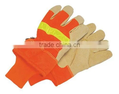 Warmth cow grain leather winter driver gloves with fleece lining ZM704-H