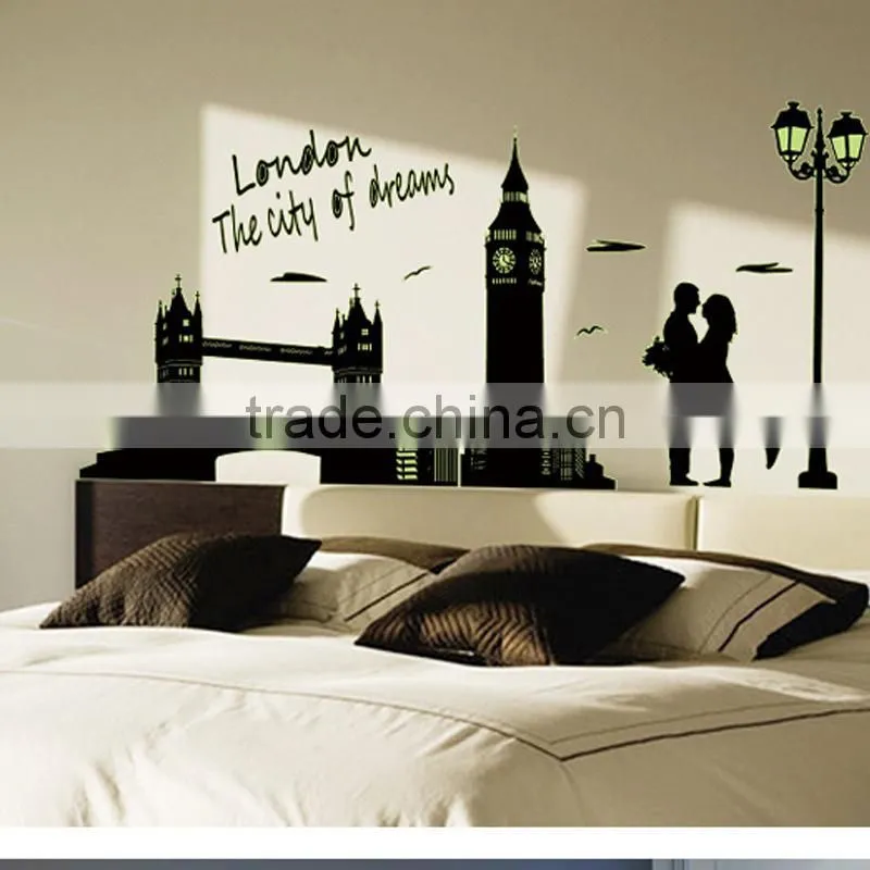 Fashion decorative DIY wall sticker , London bridge noctilucent stick sitting room wall stickers TV setting post