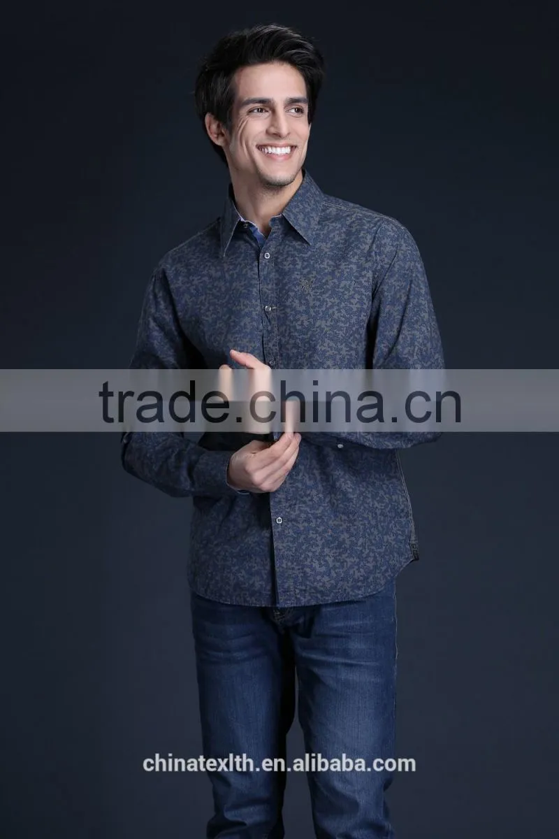 Fashion Long Sleeve Casual Design High Quality 100%Cotton Print Men Shirt