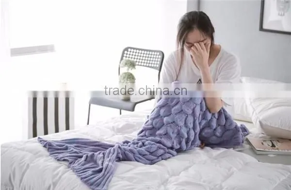 TV Blanket Knitted Fish Scale Mermaid Tail Blanket Colorful Sleeping Bag
