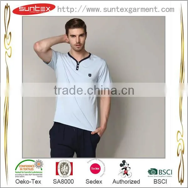 Solid Breathable Cotton Summer Sleepwear Mens Pajama Set