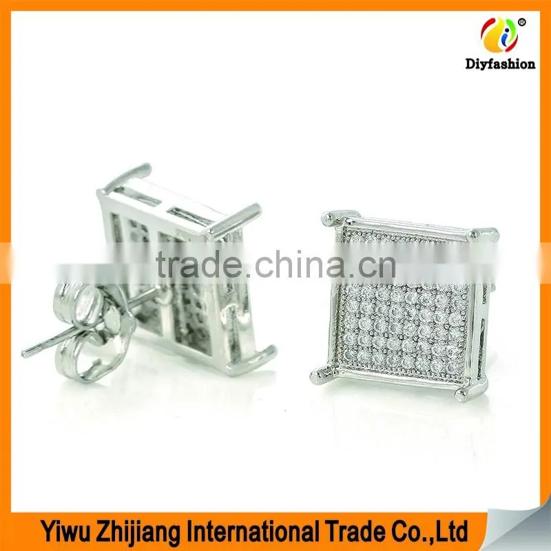 2017 new fashion Set auger Inlay zircon Platinum plating double square silver earrings