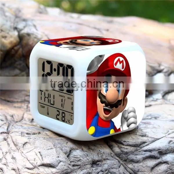 2015 Hot GAME Super Mario LED Alarm Clock, Super Mario Digital Alarm Clock, Super Mario Cartoon Clock for Kids