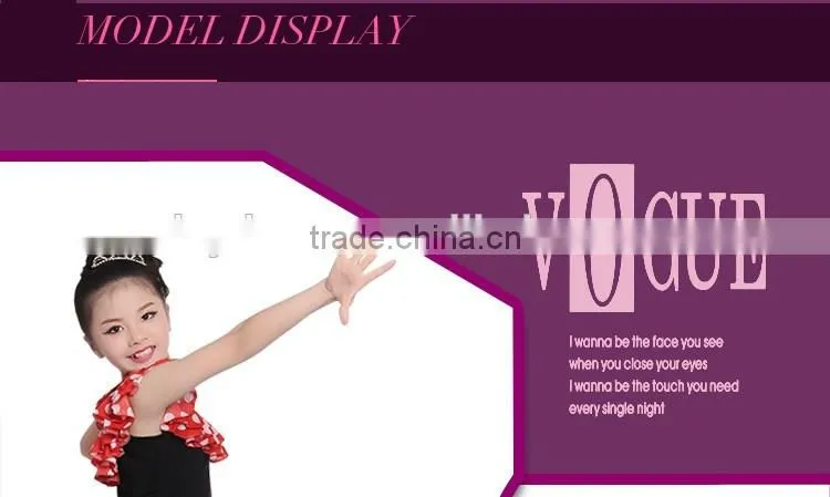Girls Child Performance Latin Dance Skirt Suit Kid Dew Shoulders Lotus Leaf Polka Dot Dress