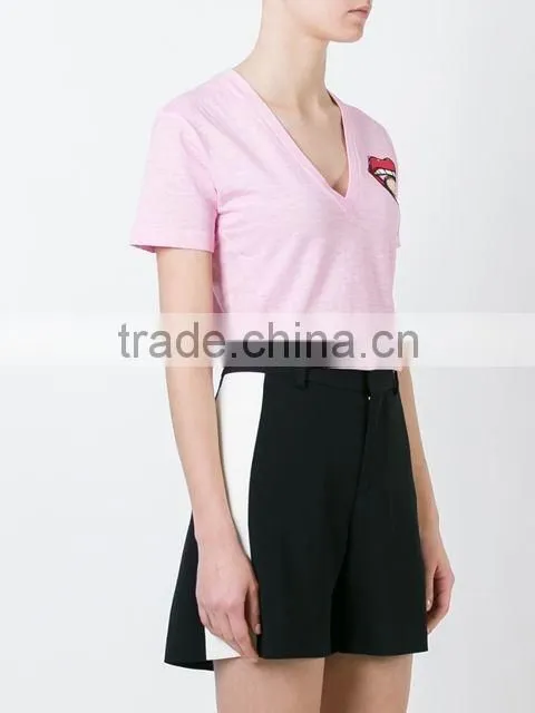 OEM Latest Womens Short Sleeve Custom T Shirt Printing Ladies V Neck Printed T Shirts