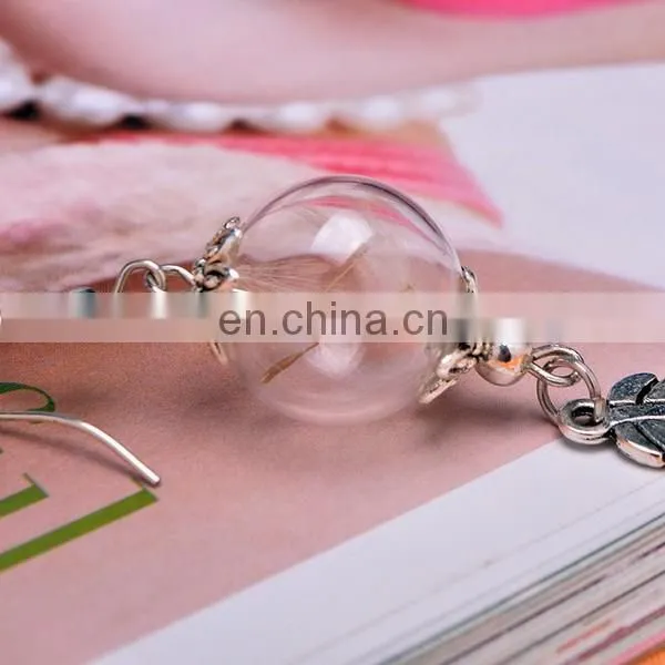 Hot sell glass ball dandelion seeds vintage flower metal plant pendant unique earrings