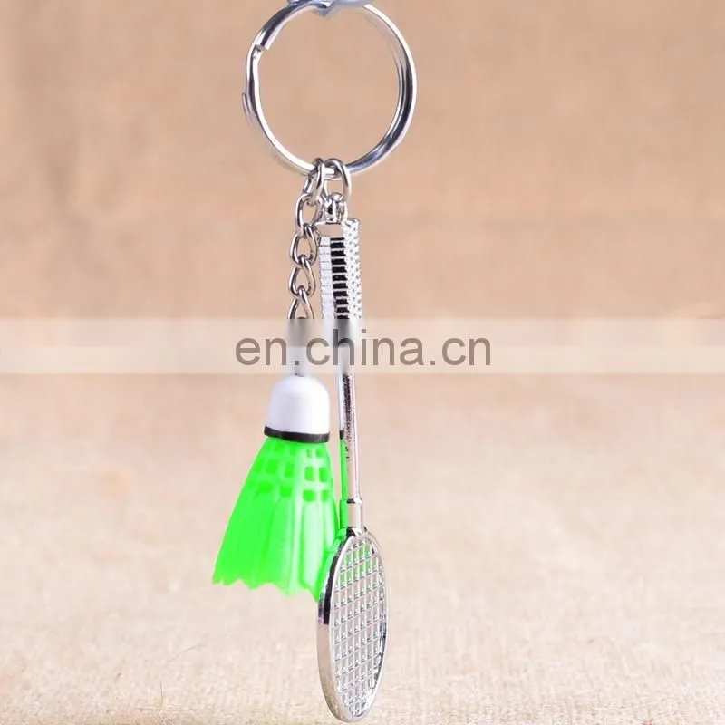 custom sport key holder for shuttlecock pendant badminton keychain metal badminton key chain