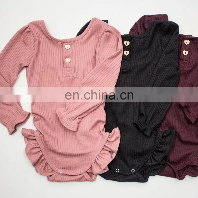 Multi colors long sleeve ruffle baby romper solid cotton rib jumpsuit for babies