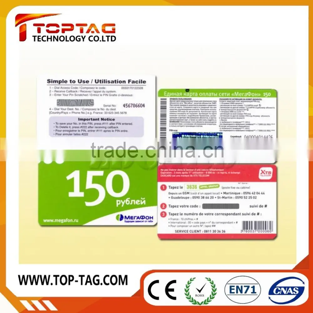 Factory price PVC scratch card printing / PVC calling card