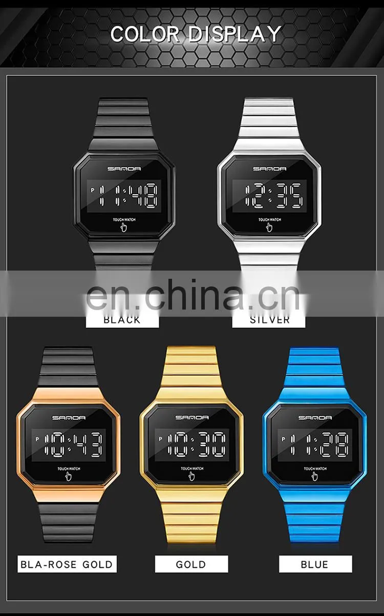 Sanda 8001 Luxury Touch Screen LED Wristwatch for Men Luminous Waterproof Steel Digital Watches