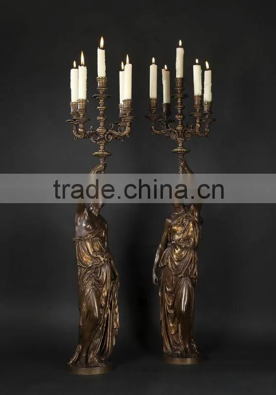 woman candle holder bronze sculpture