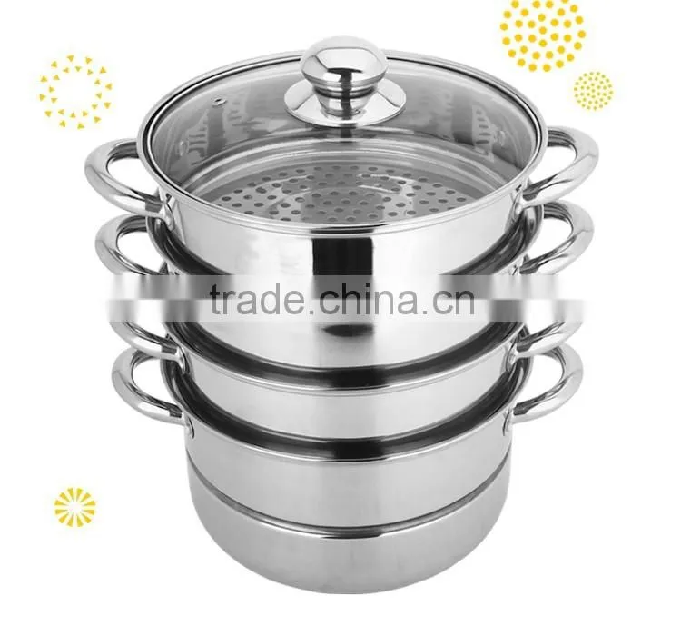 caitang shencai stainless steel 4layer steamer pot with glass lid cover