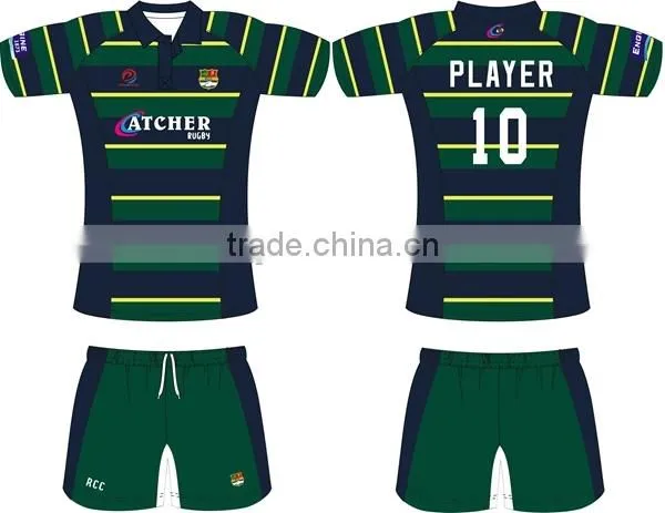 wholesale China factory rugby jersey green and yellow