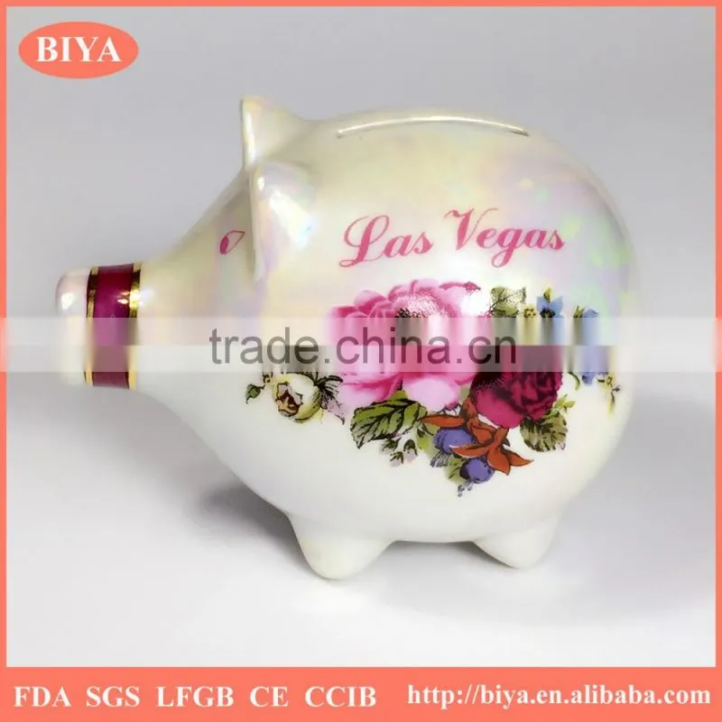 pink pig piggy bank savings bank money box coin box print colorful pearl glazed for souvenir and decorative custom logo