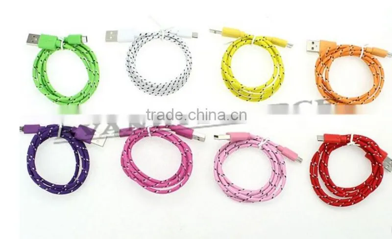 Steady and Durable 1m 2m 3m Braided Micro USB Cable Data transfer and power charge for micro USB mobiles