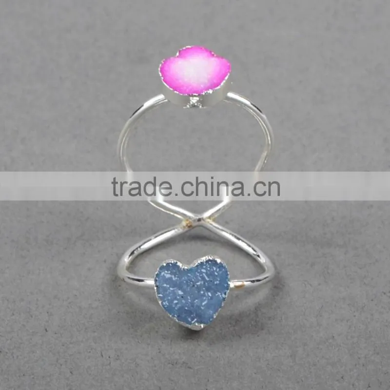 Druzy wrapped authintic stone full finger ring in sterling silver gems ring