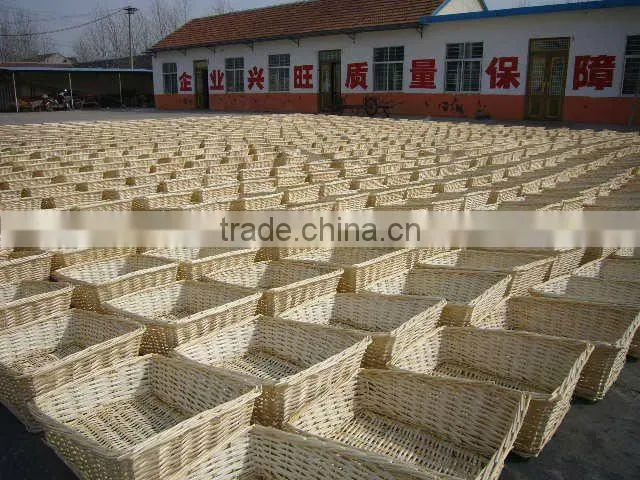 brown rectangular willow basket with handle for sale