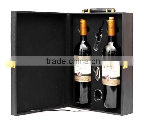 Top Grade New Design 2 bottle leather red wine handle case