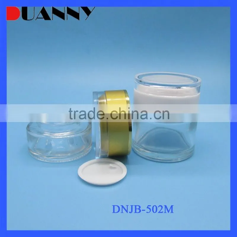 Wholesale Glass Jars Lids ,Wholesale Cosmetic Glass Jar Clear 50G With Plated-Colored Cap