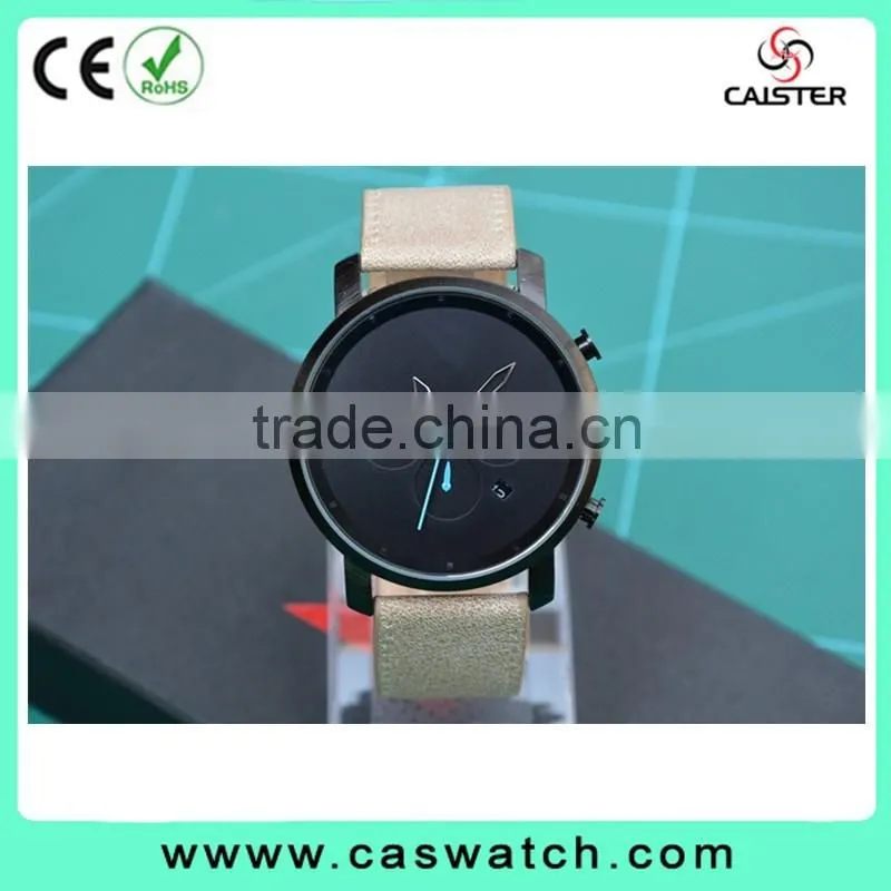luxury stainless steel chronograph men's watch, fancy high quality leather watch, Japan movement water resistant watch