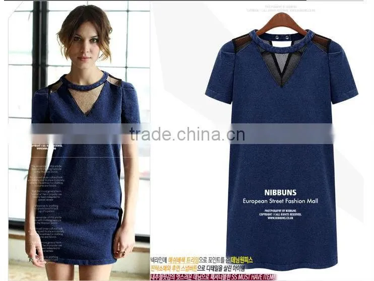 2014 Ladies Mesh Short Sleeve New Design Party Women China Online Shopping Wholesale Sexy Denim Dress,vintage retro girl dress