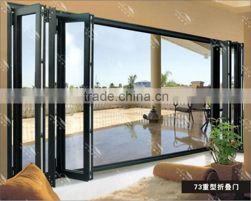 Valenmis tempered glassdoor,aluminum frame folding door/Double glazing aluminium bifold door