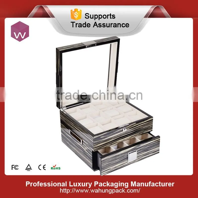 Wood lacquer cufflink gift box with clear window