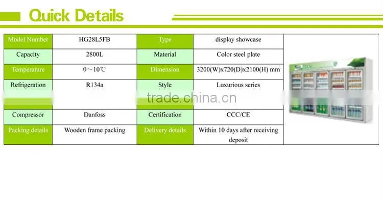 Commercial Luxury Double Glsss Door Beverage Cooler & Freezer, Beverage Showcase, Bottle Cooler