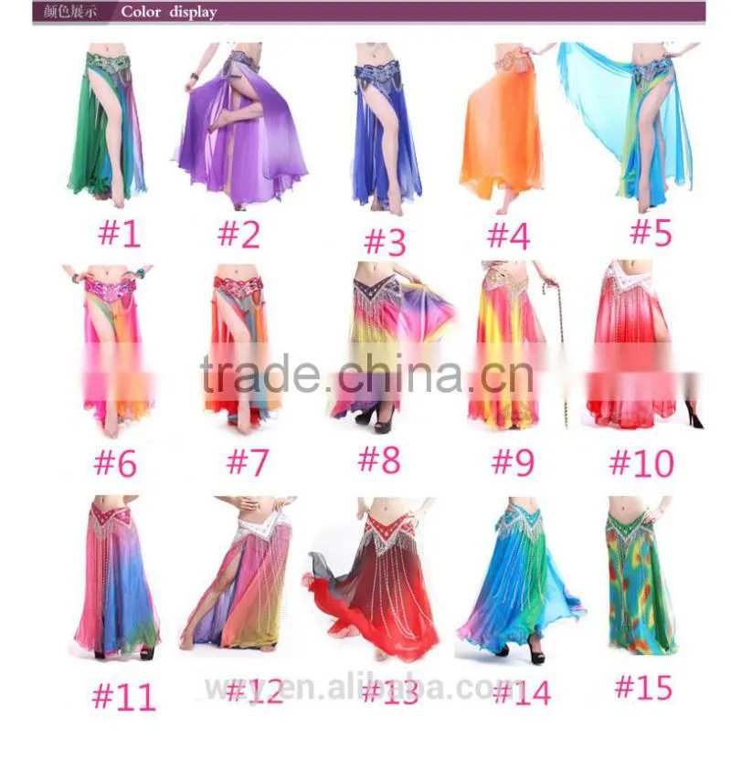 Two layers chiffon colorful silt dress Long sexy belly dance skirt for belly dancer