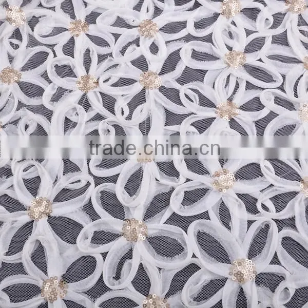 sequins chiffon ribbon circle embroidery design for girl dress